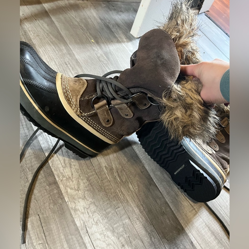 SOREL Brown Fur-Lined Weatherproof Boots Womens 8 - Picture 6 of 11
